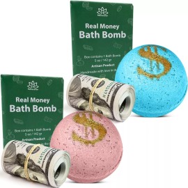 Relaxcation 2 Set Bath Bombs with Cash Surprise Inside - Real Money Up to 100 Bill Inside