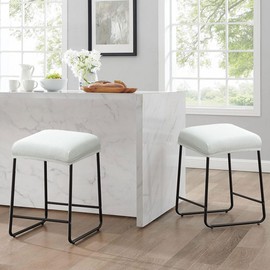 Levoberg Bar Stool Cover Rectangle Stretch Vanity Stool Cover Counter Height Barstool Slipcovers Rectangular Kitchen Counter Saddle Seat Cover for Wooden Metal Bench Set of 2 White