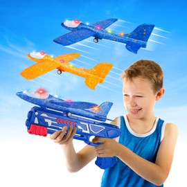 Aeroplane Toy, Throwing Glider Polystyrene Aeroplane with Pistol, Children’s Toy, Outdoor Garden Games for Children, Birthday/Christmas Gifts for Boys/Girls from 3/4/5/6/7/8 Years, Pack of 2