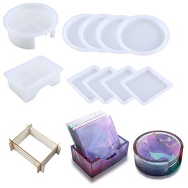 Megeladoty 11 PCS Upgraded Resin Coaster Molds Set – Reinforced & Thicker Silicone Coaster Molds with Storage Box & Fixed Frame for Epoxy Resin, DIY Crafts, Cup Mats, Candle Holders