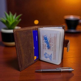 Velluci Pelle Genuine Leather RFID Credit Card Holder, Studded Enclosure, Slim Card Holder (Tan)