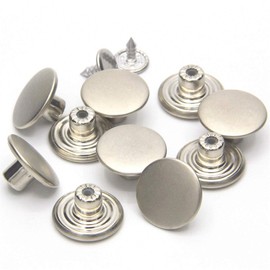 17mm Jeans Buttons No-Sew Metal Tack Buttons Replacement Kit 12 Set, Matte Silver