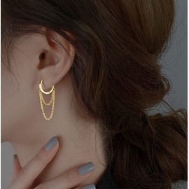 SLUYNZ 925 Sterling Silver Hoop Earrings Chain for Women Teen Dangle Earrings Tassel Huggie Drop Earrings (C-Gold Plated1)