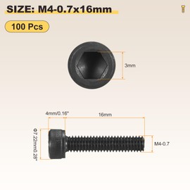 METALLIXITY Socket Head Cap Screws(M4-0.7x16)100Pcs, Carbon Steel Allen Socket Drive Metric Oxide - Machine Grade 12.9 Internal Hex Screw UNC Coarse Thread, Black