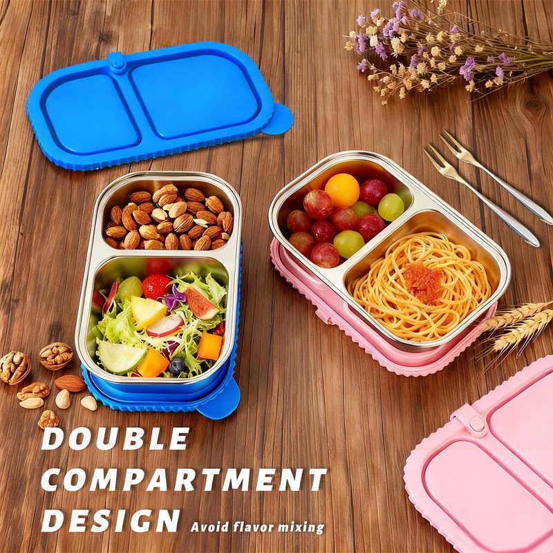 2 Pack Stainless Steel Snack Containers for Kids & Adults