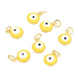 BEEFLYING Evil Eye Charms Alloy Enamel Real 18K Gold Plated Charms Lucky Turkish Eye Pendants for DIY Jewelry Making Women Bracelet Necklace Earring（Yellow）