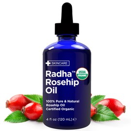 Radha Beauty Radha Beauty 4 oz Organic Rosehip Seed Oil 100% Pure Cold Pressed - Great Carrier Oil for Moisturizing Face, Hair, Skin, & Nails, Hydrating and Nourishing
