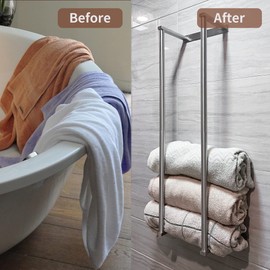 Towel Racks for Bathroom, Towel Holder for Bathroom Wall, 304 Stainless Steel Bathroom Towel Rack Wall Mounted for Storing Towels, Robes, Bathroom Towel Holder with Hooks, Bathroom Towel Storage, Pro