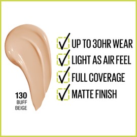 Maybelline Super Stay Full Coverage Liquid Foundation Active Wear Makeup, Up to 30Hr Wear, Transfer, Sweat & Water Resistant, Matte Finish, Buff Beige, 1 Count