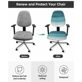 Futuregrace Office Chair Seat Covers, Modern Abstract Teal Green White Gradient Texture Design,Washable Anti-dust Chair Cushion Protectors Fits 13.7"-17.7" Seats Home & Office Use