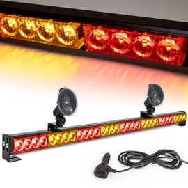 Amber/Red Emergency Strobe Light Bar 36 In 13 Flash Patterns Traffic Advisor Warning Hazard Windshield Safety Lights Bar with Cigar Lighter for Police Vehicles, Truck (35.5 Inch, Yellow/Red 32 Led)