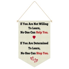 Motivational Wall Art Classroom Wall Decor Hanging Pennant Flag Banner Inspirational Quotes Signs for Kids Room Nursery Playroom Determined to Learn Hanging Banner Linen Cotton Flag