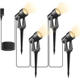 Svater Landscape Lighting Low Voltage,4 Pack Outdoor Spotlights with Transformer, Plug in LED Spot Lights for Yard, Backyard,House 12V 3000K Warm White, IP65 Waterproof