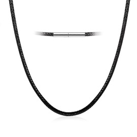 1.5/2/3 mm Faux Leather Necklace / Bracelet Black Braided Leather Necklace Leather Cord Black Faux Leather Necklace Braid 316 Stainless Steel Clasp 46-61 cm Length, Faux Leather, No Gemstone