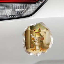 Toilet Frog Wall Decal – 3D Funny Bathroom Vinyl Sticker – Peel & Stick Removable Animal Decor for Walls and More