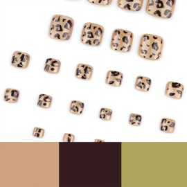 Tyuimhx Leopard Print Press on Toenails Square Fake Toe Nail with Cat Eye Designs Glitter Full Cover False Toenails Acrylic Glue on Toe Nail Artificial Stick on Toe Nail for Women 24 Pcs