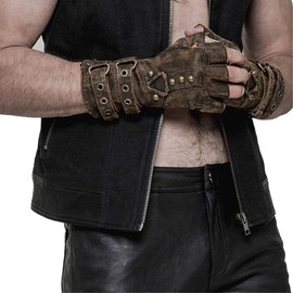 Punk Rave Steampunk Fingerless Gloves for Men Motorcycle Cotton Gloves Grey Coffee Driving Gloves (XL-XXXL, Coffee)