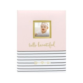 Pearhead Pink First 5 Years Keepsake Memory Book for Baby Girl, Record Every Milestone from Birth to Age 5, Journal Scrapbook Photo Album Hello Beautiful