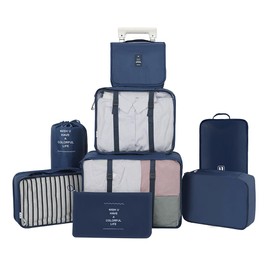 Belsmi 8 Set Packing Cubes with Shoe Bag - Compression Travel Luggage Organizer (8pcs Navy)