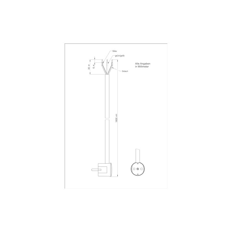Textile Cable with Schuko Plug (Angled Plug Made of Duroplast: