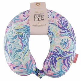 Simply Southern Memory Foam Travel Neck Pillow, 6 Patterns Available - Pink Paisley, Whale, Oyster, Watercolor, Reef, Ribbon (Watercolor)