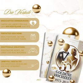 Goldene Hochzeit 1975 – 2025: Das ideale Geschenkbuch zur Goldenen Hochzeit | Spannende Fakten und Highlights aus dem Hochzeitsjahr 1975 | Inkl. Ehe-Quiz zum gemeinsamen Erinnern