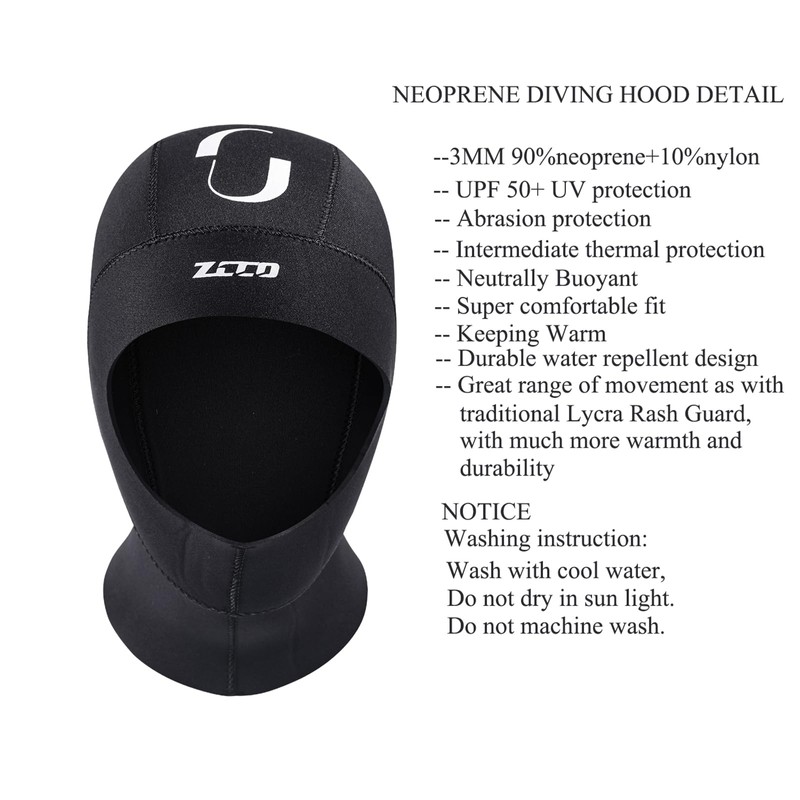 ZCCO Diving Hood 3 mm Neoprene Hood Warm Head Cover,
