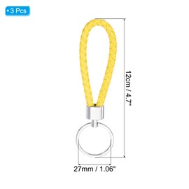 PATIKIL Braided Leather Keychain with Stainless Steel Key Ring, Pack of 3 PU Woven Wrist Lanyard Strap Key Ring Holder for Car, Bag, Purse, Pendant, Yellow, yellow