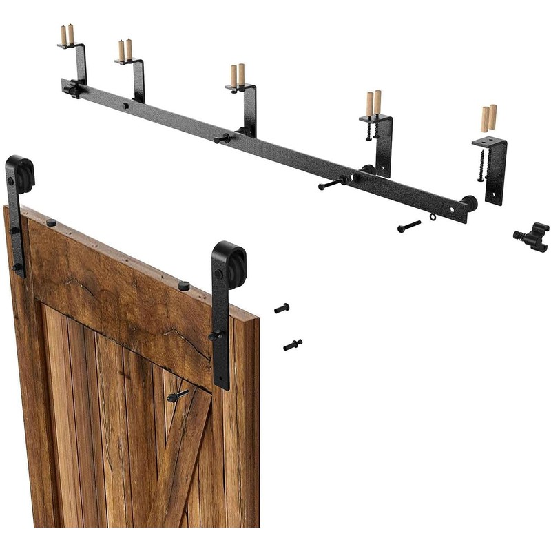CCJH 5.5FT Ceiling Mount Sliding Barn Door Hardware Kit Low