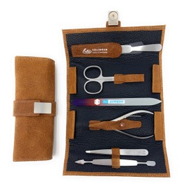 Professional Erbe Solingen Surgical Stainless Steel German Men Women Manicure Luxury Set Grooming Kit In Durable Genuine Leather Case Plus BONUS: SHPITSER Crystal Glass Nail File