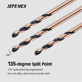 JEFE HEX 1/4 High Speed Steel Black Gold Coated Drill Bit, Jobber Length with 3 Flat Shank, 135 Degree Split Point, Ideal for Steel, Wood, Suitable for DIY and General Purpose Usage (3 pcs)