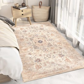 Castage Boho Rug 3x5,Washable Area Rugs for Bedroom Living Room Kitchen Entryway,Small Vintage Bohemian Farmhouse Distressed Oriental Non Slip Carpet,Beige