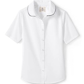 Lands' End Uniform Girls Piped Broadcloth Peter Pan Blouse White/Classic Navy Kids 6
