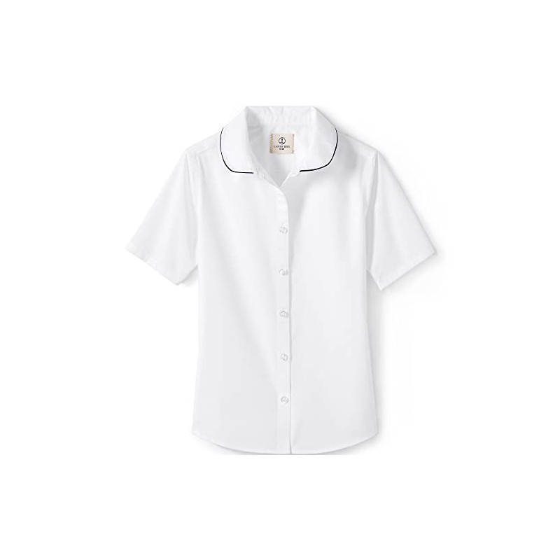 Lands' End Uniform Girls Piped Broadcloth Peter Pan Blouse White/Classic
