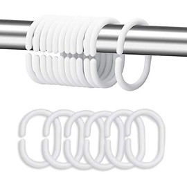 White Plastic Shower Curtain Rings Hooks for Bathroom Shower Window Rod (White 24 Pack)