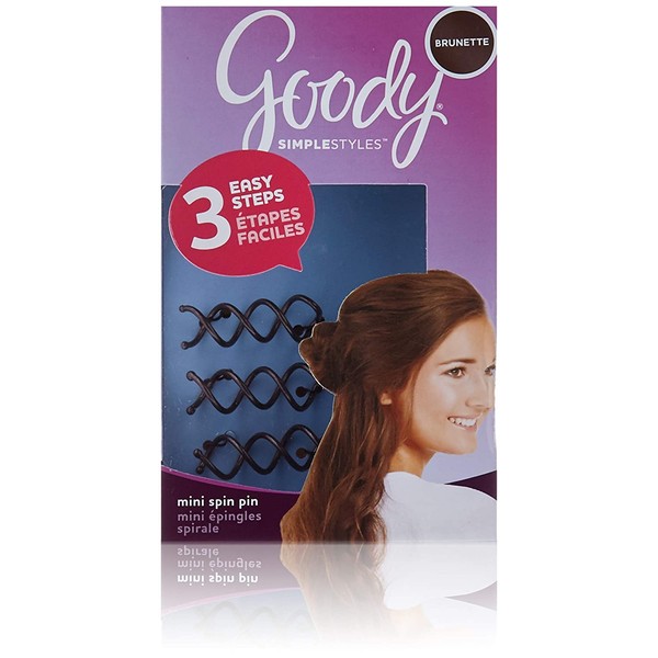 Goody Hair Simple Styles Mini Spin Hair Pin, Great for All Hair Types, Colors May Vary, Pack of 3 Pins
