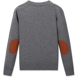 CUNYI Boys' Button-up Cardigan with Elbow Patches V-Neck Cotton Knit Sweater Casual Outerwear, Dark Grey, 150