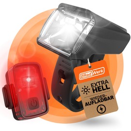 2RadWerk, ED Bicycle Light Set, StVZO Approved, Bicycle Light Switchable 15-35 Lux, Bike Light