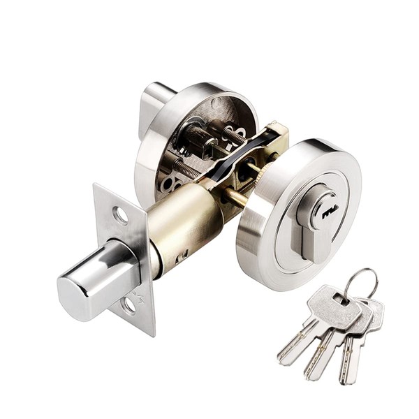 Qrity Single Cylinder Deadbolt, Round Deadbolt Lock with Keys, Modern