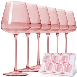 JOVGANK Pink Wine Glasses Set of 6, Hand Blown Large Colored Red Wine Glass 18Oz, Lead-Free Premium Crystal Long Stem White Wine Glass, Daily Use, Wedding Anniversary or Christmas Gift, Pink