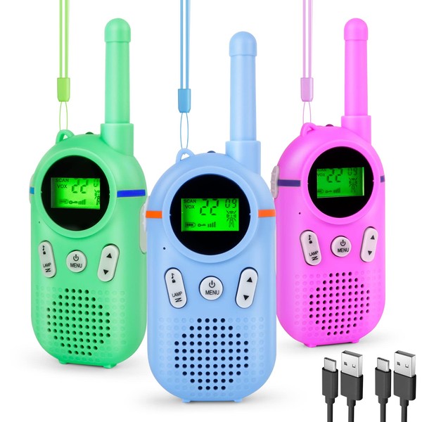 Wcfish Rechargeable Walkie Talkies for Kids, 3 Pack with 3000mAh Lithium
