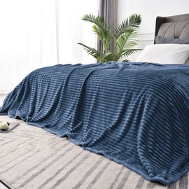 BEDELITE Fleece Blanket Queen Size – 3D Ribbed Jacquard Soft and Warm Decorative Fuzzy Blankets – Cozy, Fluffy, Plush Lightweight Throw Blankets for Couch, Bed, Sofa(Navy Blue, 90x90 inches)