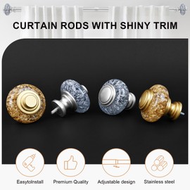 Silver Extra Long Curtain Rods for Windows 120 to 170 Inch, Decorative Vintage Crystal 1'' Curtain Rod with Silver Foil Finials, Adjustable Heavy Duty Easy Install Drapery Pole Set for Farmhouse