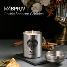 MASPRIV Gothic Scented Candle for Men - Rich Manly Scents, 50+ Hours Burn Time, Stainless Steel Tin with Popular Designs. Ideal Gift for Him - Santal & Spruce