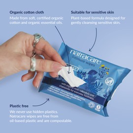 Natracare Organic Cotton Intimate Wipes Infused with Organic Essential Oils of Chamomile, Calendula and French Rose, 12 Wipes per pack (1 Pack, 12 wipes total)