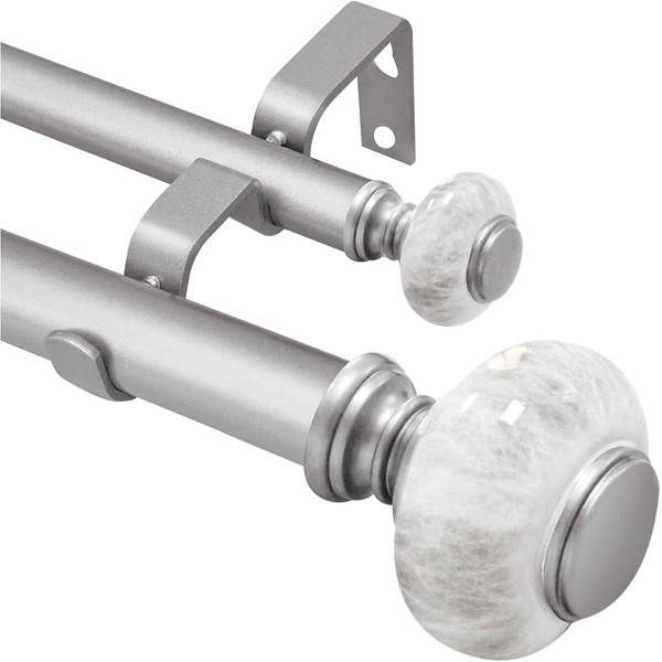 1 Inch Diameter Silver Double Curtain Rods for Windows 120