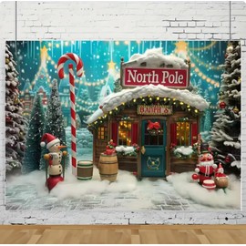 North Pole Candy House 6x4ft Christmas Photography Backdrop Banner - Vinyl, Multicolored, Perfect for Events & Home Decor