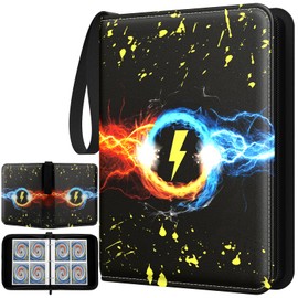 lanfrom Sammelalbum für Pokemon Karten, 400 Karten Sammelkarten Album 4 Taschen 50 Seiten, Wasserdicht PU Leder Reißverschluss Binder für Sammelkarten, Geschenk für kinder Jungen Mädchen