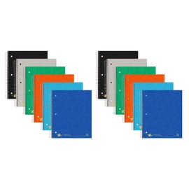 Roaring Spring Five Subject Notebook, 11" x 9", 200 Sheets of White Paper, Spiral Bound, 5 Double Pockets, College Ruled with Margin, Perforated, Assorted Colors (Case of 12)