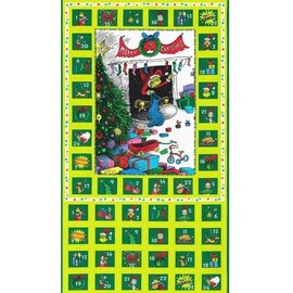 Lime Green Christmas Advent Calendar Panel, Quilting 100% Cotton, 24"x43" Inches Panel